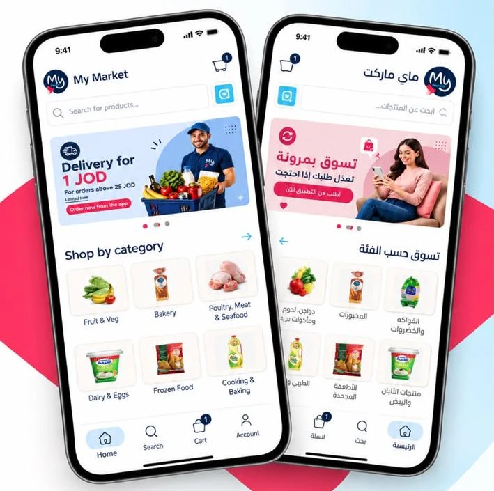 My Market app in English and Arabic